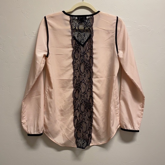 Blush Pink WHBM Long Sleeve Blouse with Black Lace Back - Picture 3 of 3